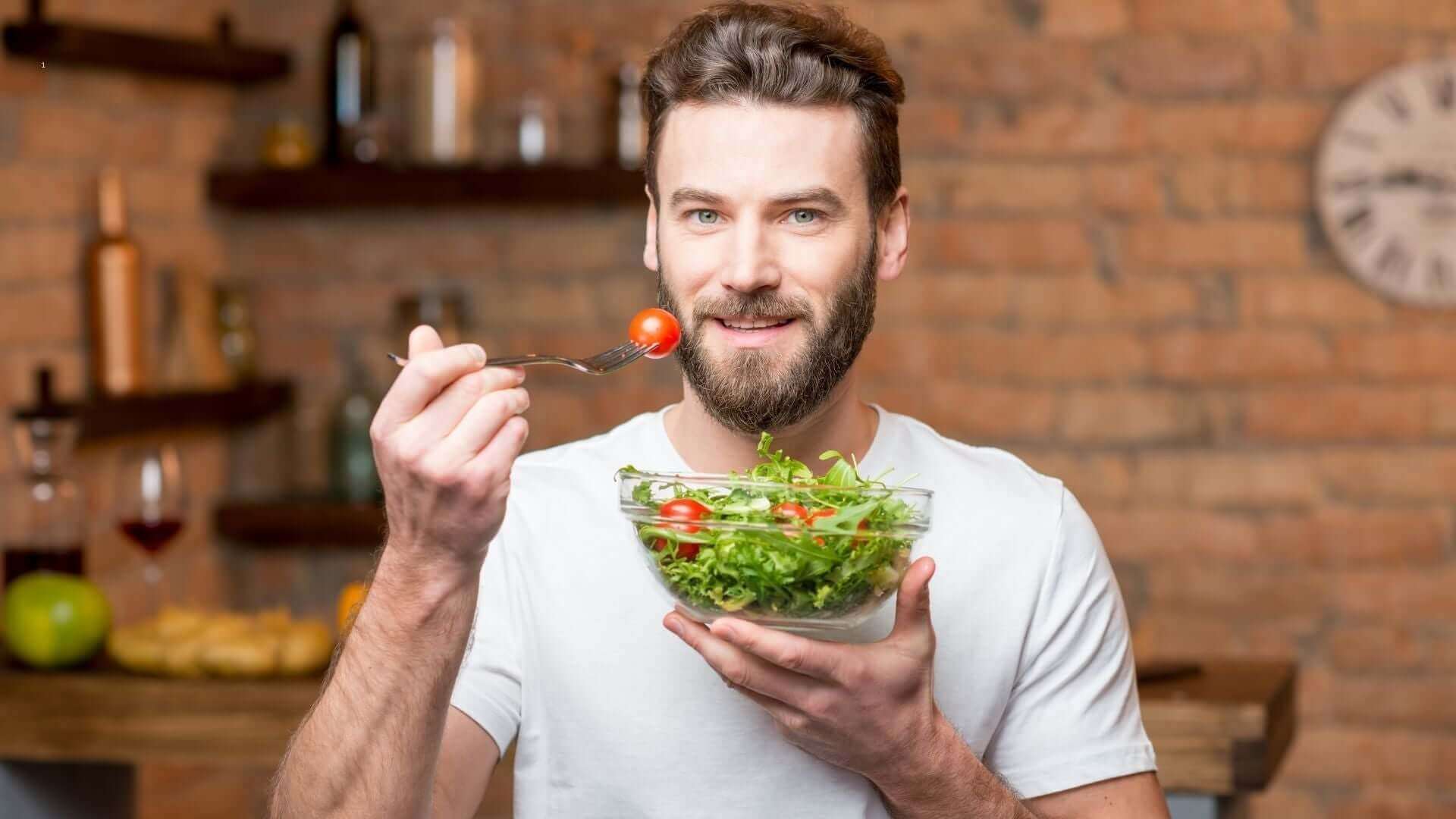 man eating healthy food