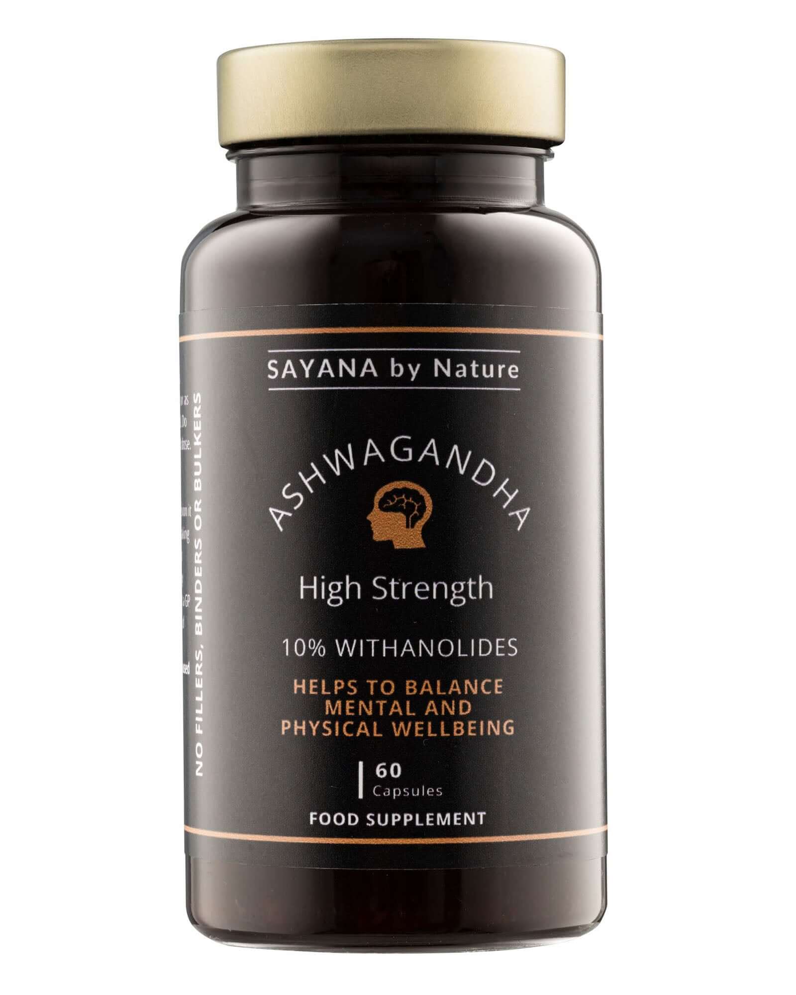 Sayana by Nature Ashwagandha High Strength supplement bottle - organic adaptogen for stress relief and energy support
