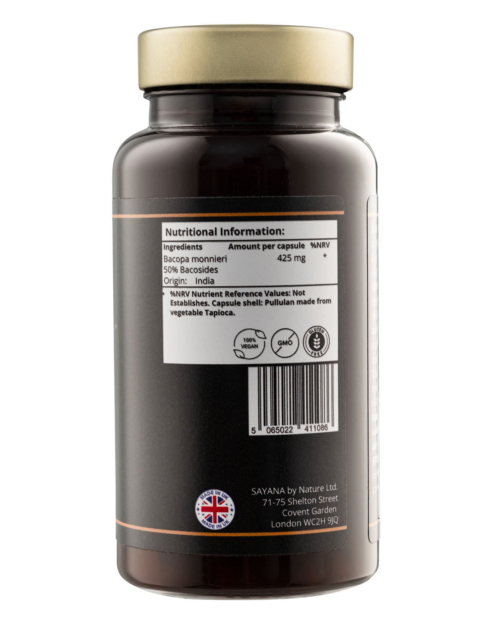 Sayana by Nature Bacopa monnieri supplement - herbak nootropic for memory, focus and cognitive support.