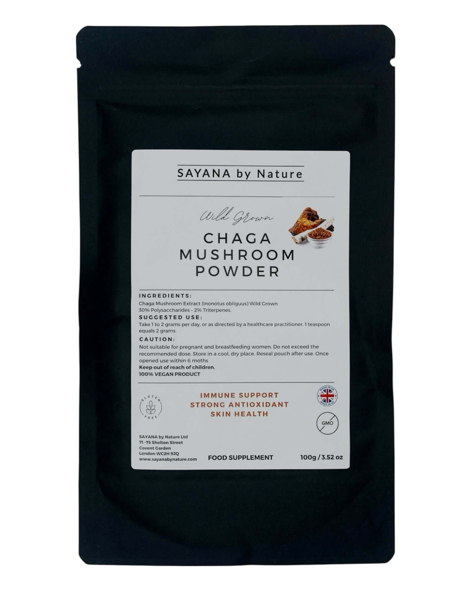 Sayana by Nature Chaga Mushroom Powder - organic adaptogenic herbal supplement for immunity and wellness