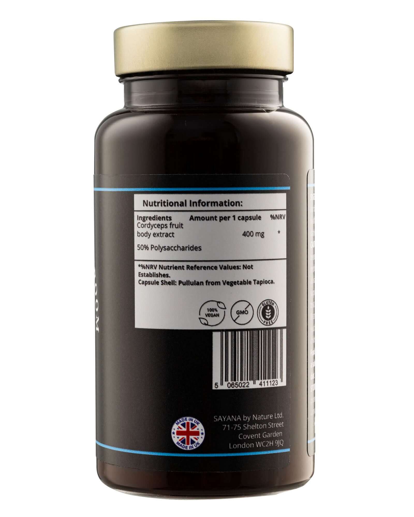 Sayana by Nature Cordyceps Mushroom supplement - natural energy and endurance booster with adaptogenic support. 