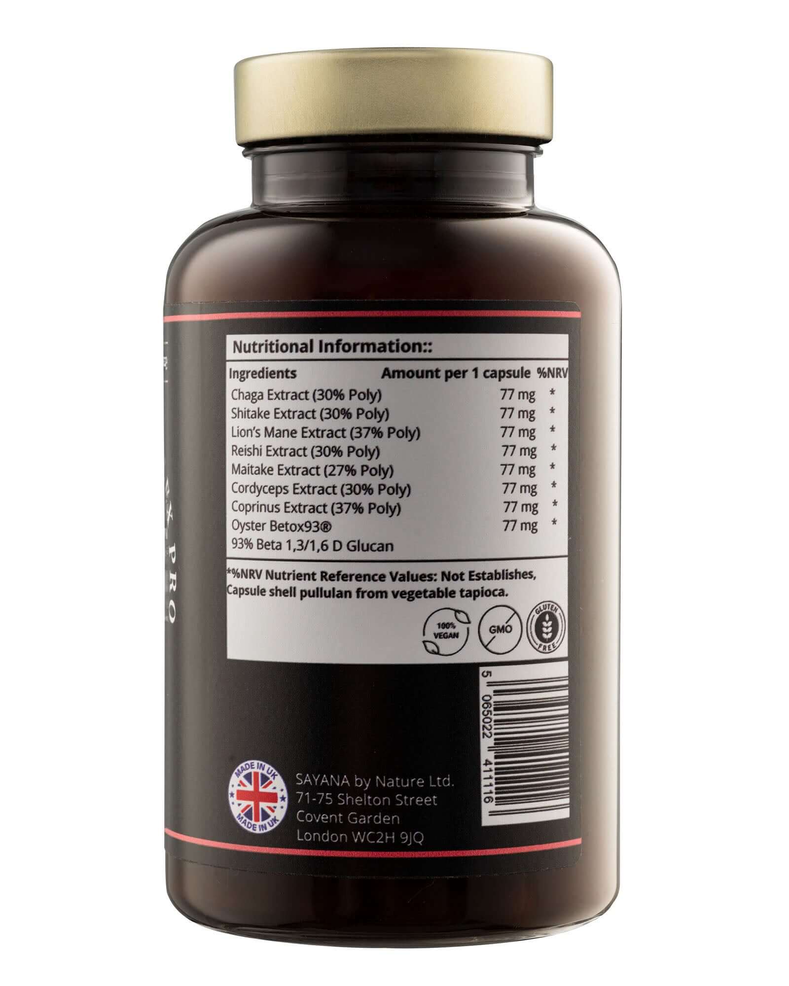 Sayana by Nature Mushroom Complex Pro supplement - advanced blend of adaptogenic mushrooms for immunity, focus and energy. 