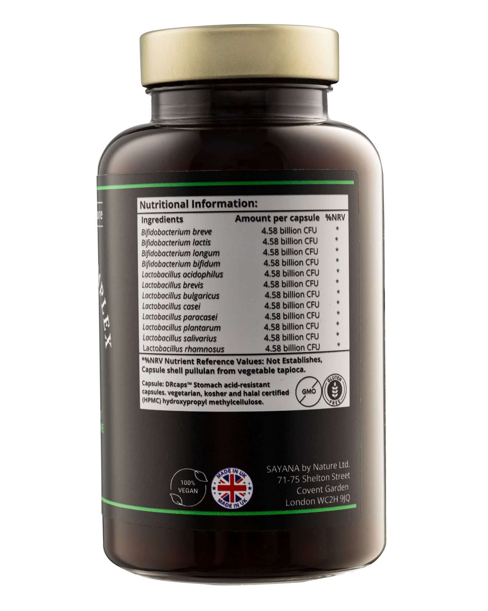 Sayana by Nature Pro Biome Complex probiotic supplement bottle for digestive health and immune support