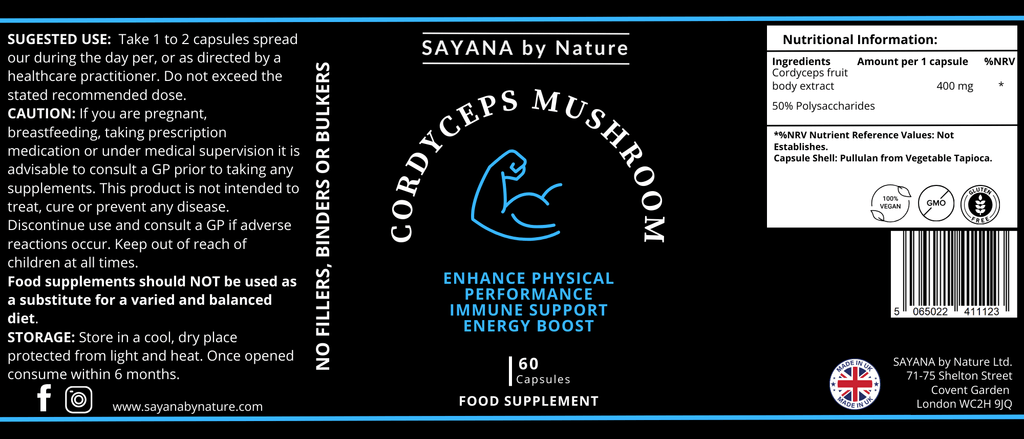Cordyceps Mushroom - Natural Energy and Endurance Booster | 100% Pure Cordyceps Extract Capsules